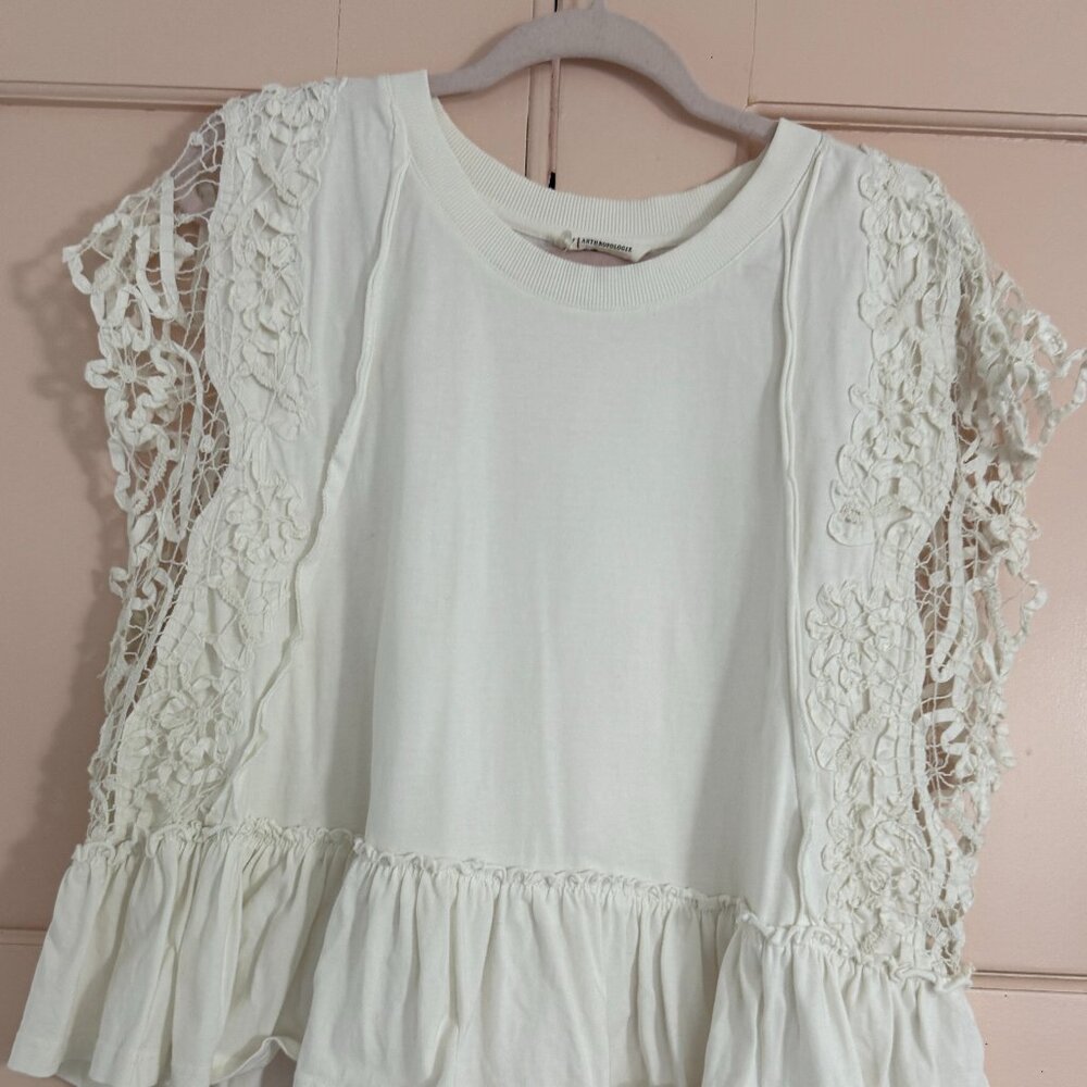 Size XL Anthropologie T Shirt with Crochet Details